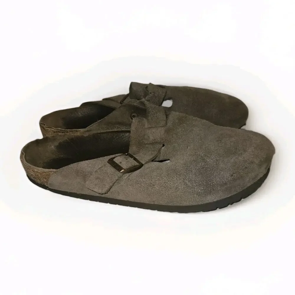 Birkenstock Boston Taupe Suede Leather Soft Footbed Clog Shoes Size 46 (13 US)